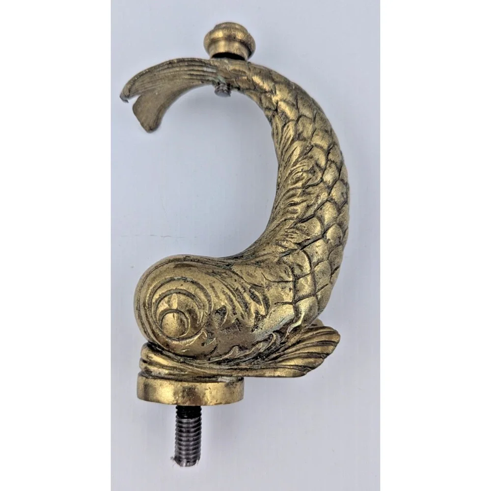 Brass Koi Fish Dolphin Screw on Part Solid Decor Repurpose Furniture Piece